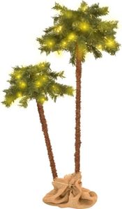 The Living Store Sztuczna podwójna palma z diodami LED 90 cm i 150 cm