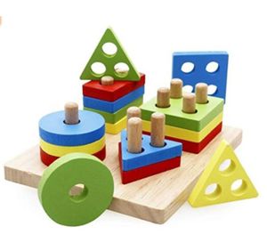 Steckplatte Holz Holzpuzzles Sortierspiel Holzsteckspiel für Kinder 2 3 4 Jahre Farben-und Formenwürfel, Sortier Stapel Steckspielzeug Montessori Sensorisches Spielzeug