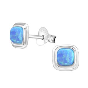 1 Paar Ohrringe Ohrstecker 925 Sterling Silber Quadrat mit synthetischem Opal in Hellblau