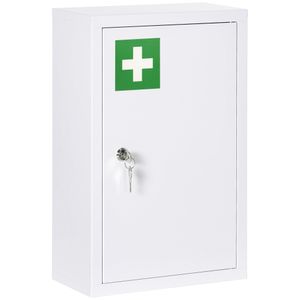 kleankin Medizinschrank, Apothekerschrank mit 3 Schichten, Abschließbarer Arzneischrank, Medikamentenschrank mit 2 Schlüsseln, Stahl, Weiß, 30 x 14 x 46 cm
