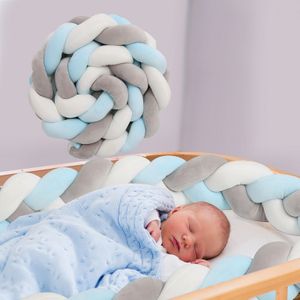 Clanmacy Baby Nestchen Bettschlange Kopfschutz Babybett Bettumrandung geflochten Kristallsamt - 3M Grau Weiß Blau