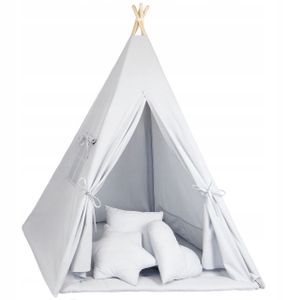Tipi Zelt für Kinder Spielzelt Tippi Kinderzelt Kinderzimmer Teepee Wigwam zelt Outdoor Indoor Grau Set mit Spielmatte und 3 Kissen