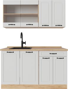 Vicco Singleküche R-Line, 140 cm ohne Arbeitsplatte, Weiß Landhaus/Goldkraft Eiche