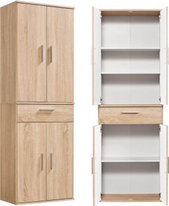 mokebo® Mehrzweckschrank 60cm Breite mit Schubladen 'Der Praktische', großer Büroschrank o. Aktenschrank, auch als Schuhschrank oder Apothekerschrank in 60x180x34 cm (B/H/T) in Sonoma Eiche