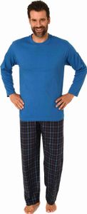 Herren Schlafanzug lang Pyjama Set mit Flanell Hose - 222 101 10 871 ; blau , 52