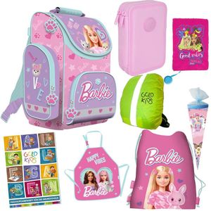 Schulranzen für Mädchen - Schul-Rucksack für Kinder mit Federmäppchen - Schuhbeutel und Hausaufgabenheft - Barbie Motiv