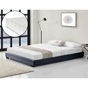 Čalouněná postel s matrací ze studené pěny a lamelovým roštem 180x200 cm Postel s matrací ÖKO-TEX Standard 100 Manželská postel z umělé kůže v tmavě šedé barvě Corium