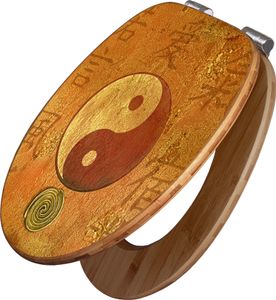 banjado Design WC Sitz Bambus Absenkautomatik -Yin Yang - Toilettendeckel mit Absenkautomatik Holz/hochwertiger Bambus Klodeckel/WC-Sitz für alle gängigen Toiletten [TDB2 12054]