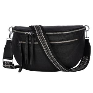 Bauchtasche  Umhängetasche Crossbody-Bag Hüfttasche Kunstleder Italy-Design BLACK