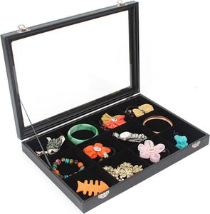 Sinoba Schmucklade Schmuckkasten Schaukasten Schmuckdisplay mit Glasdeckel (12 Fächer)