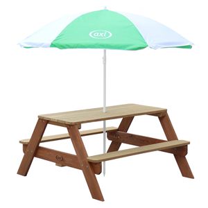 AXI Nick Kinder Picknicktisch aus Holz | Kindertisch in Braun mit Sonnenschirm für den Garten