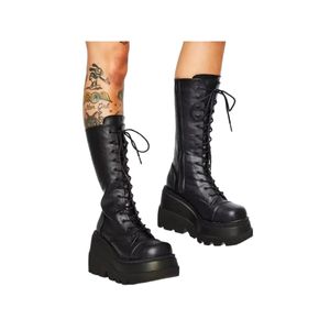 Damen Stiefel Reißverschluss Plattformstiefe Winter Schuhe Mode Chunky Goth Punk Bootie Reißverschluss und Schnürung,Größe:EU 38