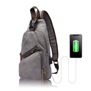 Mofut Brusttasche Herren, Sling Bag mit USB-Aufladung, Umhangetasche Canvas, Crossbody-Rucksack Verstellbarem, Schultertasche für Männer