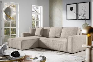 MEBLITO Ecksofa Big Sofa mit Schlaffunktion Bento L Form Couch Sofagarnitur Seite: Links Beige (Poso 2)