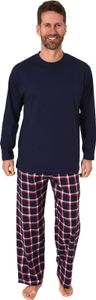 Herren Schlafanzug lang, Pyjama mit Flanell-Hose in Karo-Optik ; marine , 58