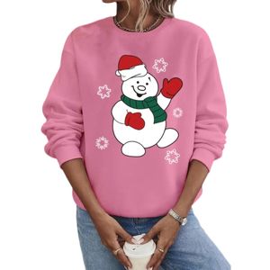 Damen Sweatshirts Langarmshirt Herbst Weihnachts Print Rundhals Top Winter Pullover Rosa,Größe:EU 2XL