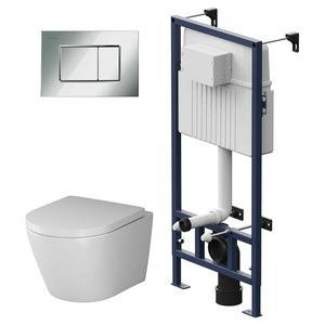 Vorwandelement AM.PM II12707 inkl. Drückerplatte II70251 + Wand WC AM.PM CNA1700SC ohne Spülrand + WC-Sitz mit Soft-Close-Absenkautomatik