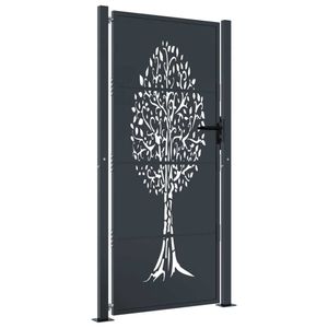 vidaXL Gartentor Anthrazit 105x180 cm Stahl Baum-Design