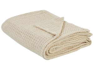 BELIANI Prikrývka béžová bavlnená 150 x 200 cm vafľový vzor deka na posteľ textilné doplnky spálňa obývacia izba