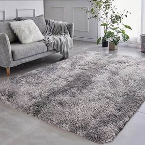 (Světle šedý, 160 x 200 cm) Chlupatý koberec, protiskluzová podložka na hraní ze syntetického plyše, obývací pokoj, ložnice, koberec na podlahu