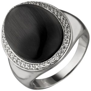 Silberring, Mondstein Ring, Silber Zirkoniaring 925er Silber, Mondstein+Zirkonias, ca. 12 Gramm