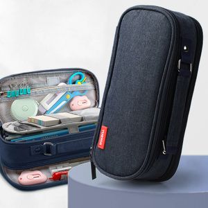 5 přihrádek Penál velký úložný barevné tužky Bag přenosné pro studenty dívky chlapci kancelář ženy dárky - modrá