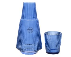 Weinkaraffe / Wasserkaraffe mit Trinkglas 11x23cm aus Glas 1l blau