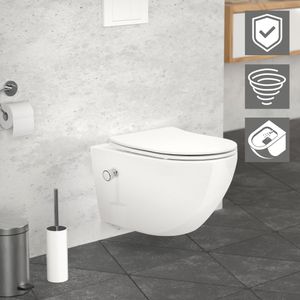 Závesné WC bez ráfika LuxeBath s funkciou bidetu, biele, dlhé, tornádo splachovanie, s nano povrchovou úpravou