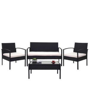 Poly-Rattan Garnitur MCW-F56, Balkon-/Garten-/Lounge-Set Sitzgruppe  schwarz, Kissen creme