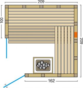 Infraworld Solido Complete 209 Ecke Sauna mit Infrarotstrahler 209x209x200 cm nordische Fichte Solido Complete 209 Ecke - links