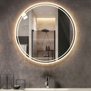 WISFOR LED koupelnové zrcadlo kulaté 80cm nástěnné zrcadlo s dotykovým spínačem, stmívatelné proti zamlžování, do koupelny, ložnice, 3 barvy světla, IP64, úspora energie