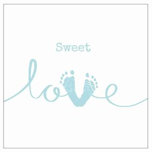 20 Servietten sweet love Babyfüße Baby Schrift 3-lagig 33x33cm Junge Mädchen Geburt Taufe, Farbe:blau