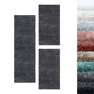 Bettumrandung Teppich Läuferset 3 Tlg, Hochflor Soft Shaggy Einfarbig, multi Teppich,, Fußbodenheizung geeignet, für Schlafzimmer, Küche, Flur, Farbe:Aqua, Größe:2 x 60 x 110 cm + 1 x 80 x 250 cm
