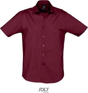 SOLS Pánska košeľa Stretch s krátkym rukávom 17030 Red Medium Burgundy 3XL