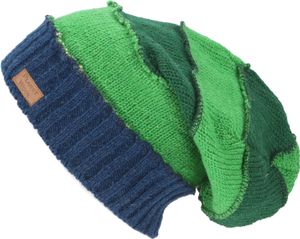Wollmütze, Nepalmütze, Patchwork Beanie - Grün, Uni, Wolle, Mützen