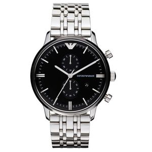 Emporio Armani AR0389 Pánské analogové hodinky z nerezové oceli 50m Datum Chronograf Black AR 0389