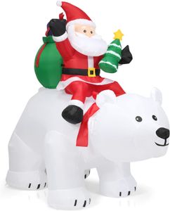 GOPLUS Weihnachtsmann auf Eisbär mit LED-Beleuchtung & Kopfschüttelnfunktion, Aufblasbare Weihnachtsfigur, Lebensgroß Weihnachtsdeko, Eingebautes Gebläse