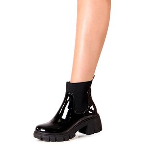 topschuhe24 2593 Damen Plateau Stiefeletten Lack Chelsea Boots , Farbe:Schwarz, Größe:37 EU