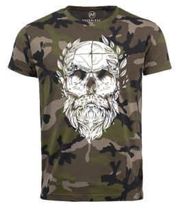 Herren Camo-Shirt Totenkopf mt Bart Lorbeer Beard Skull T-Shirt Camouflage Tarnmuster Neverless® camo S
