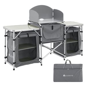 Juskys Campingküche faltbar mit Tragetasche - Outdoor Camping Küche Kochtisch klappbar - faltbare Küchenbox - Grau