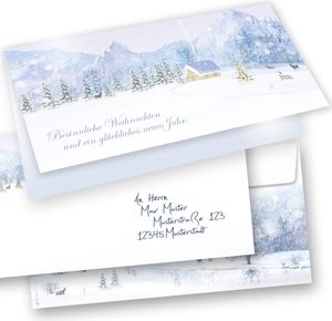 WEISSE WEIHNACHT Weihnachtskarten mit Umschlag Set 15er SET Klappkarten DIN lang Landschaft