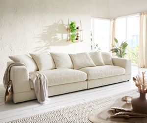 DELIFE Big-Sofa Justo 310x110 cm Bouclee Creme-Weiß