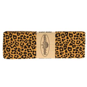3m Oaki Doki Jersey-Schrägband mit Leopard Print gefalzt elastisch Einfassband , Farbe:3006 senfgelb-schwarz