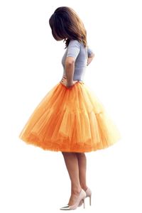 YULUOSHA Damen Tüllrock 5 Lage Prinzessin Falten Rock Tutu Organza Petticoat Ballettrock Unterrock Pettiskirt, Farbe:Orange, Größe:L-XL