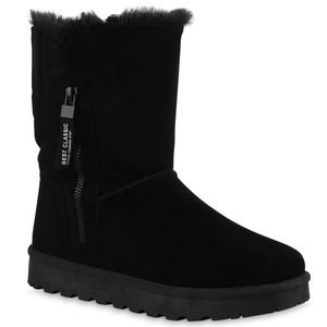 VAN HILL Damen Warm Gefütterte Winter Boots Stiefeletten Kunstfell Schuhe 839666, Farbe: Schwarz, Größe: 39