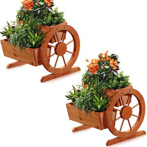 Mucola 2x Blumenkübel + Räder und 2 Pflanzkasten Pflanzgefäß Balkon Pflanztrog Garten Holzkasten Dekoration Pflanzen Blumen Design