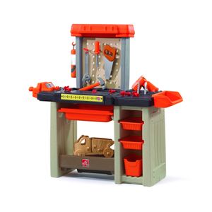 Step2 Handyman Workbench Werkbank für Kinder | Werkzeugbank in Orange mit 30-teiligem Zubehör Set & Behältern