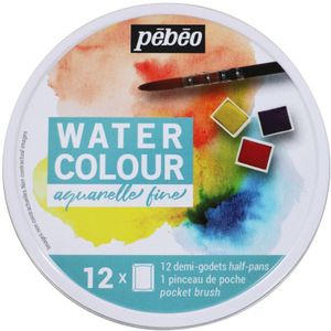 Schachtel mit 12 halben Aquarellbechern + Wasserpinsel