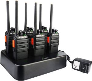 Retevis RT24 Funkgerät Set mit 6-Wege-Ladegerät, Professionell PMR Funkgeräte Lizenzfrei, 16 Kanäle CTCSS/DCS, Walkie Talkie AKKU für Polizei, Baustellen, Schule(Funkgeräte 6er Set, Schwarz)