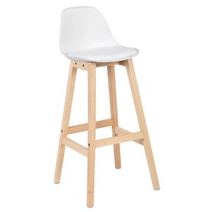 Barová stolička, plastové sedadlo, drevená noha, BIELA